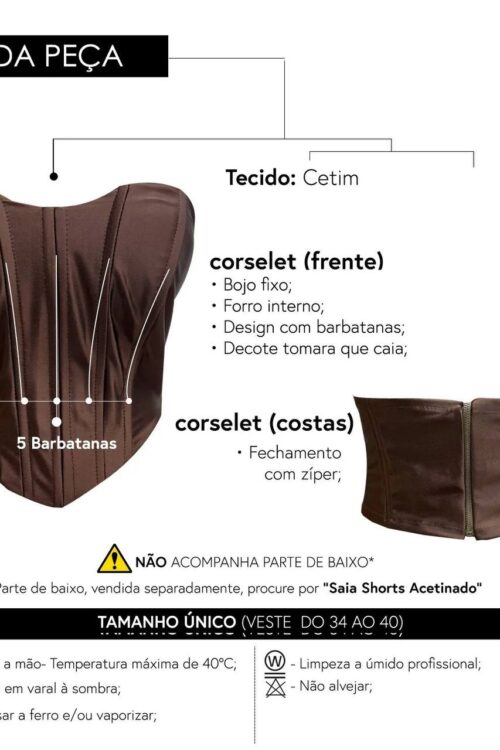 Conjunto Acetinado Corset Marrom