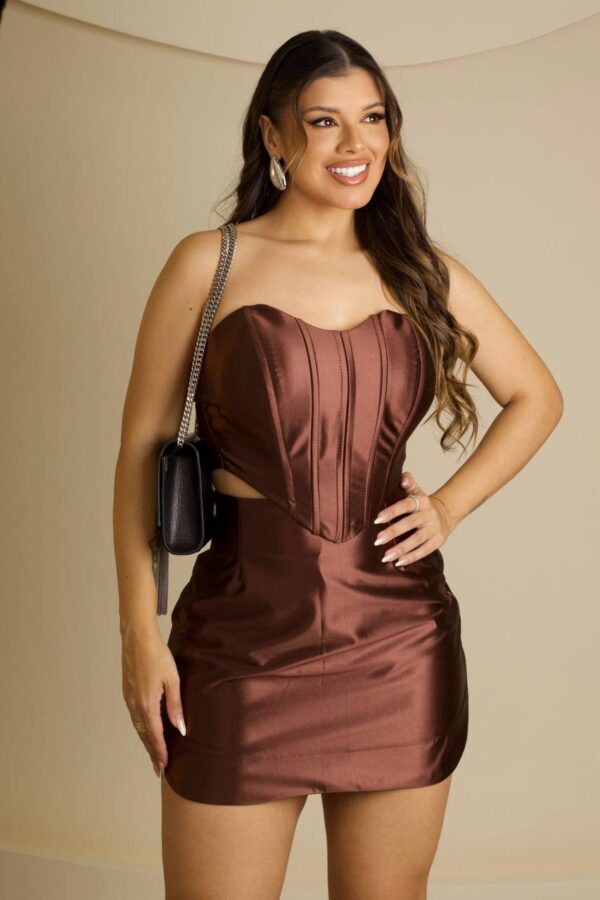 Conjunto Acetinado Corset Marrom - Imagem 8