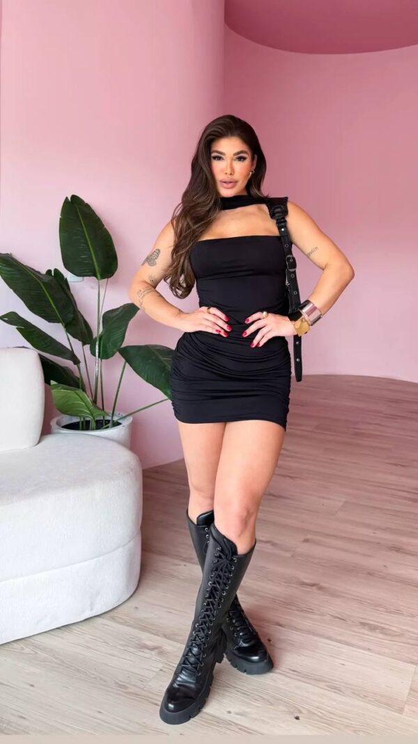 Vestido Fluit Poliamida Gola Choker Preto - Imagem 3