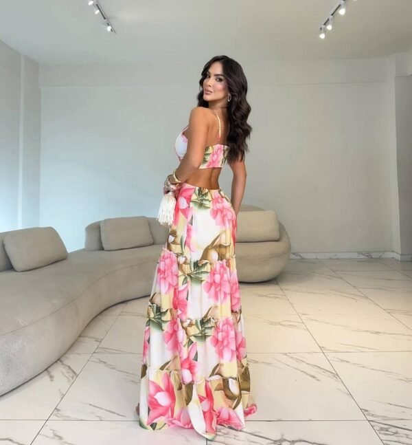 Vestido Longo Floral Amarelo e Rosa - Imagem 2