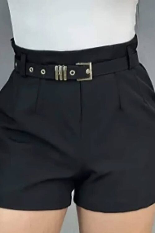 Shorts Alfaiataria com Cinto Dourado Preto