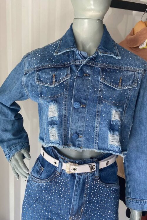Jaqueta Jeans com Strass