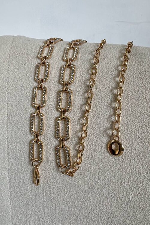 Cinto Corrente Retângulo Strass Dourado