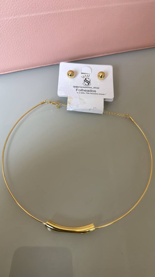 Conjunto De Colar Choker + Brinco Dourado Jade