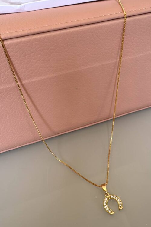 Colar Country Ferradura Dourado Cravejado