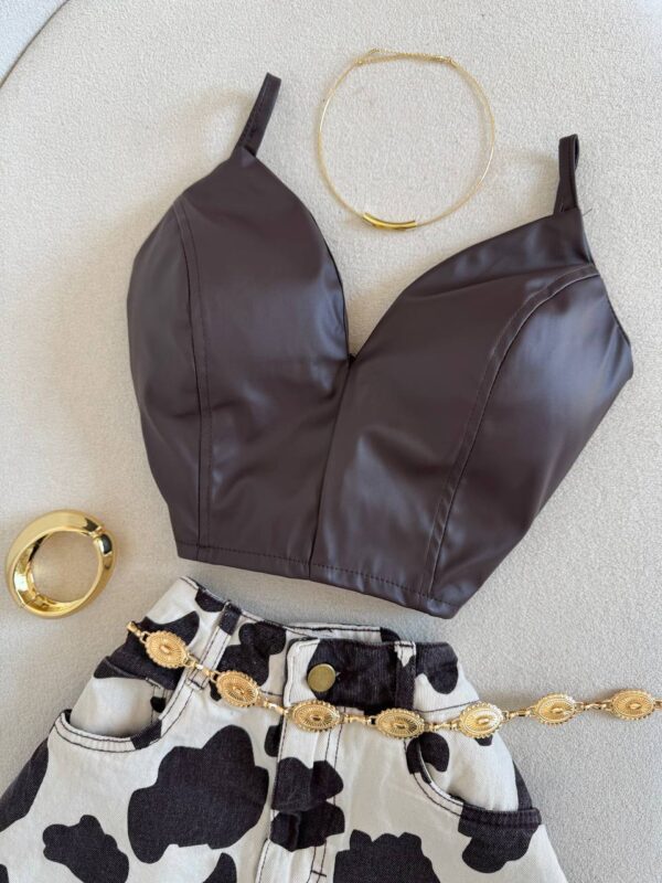 Cropped Courino Marrom Alcinha