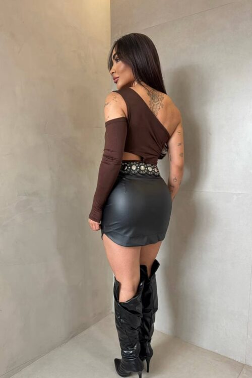 Cropped Recortes Marrom