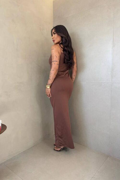 Vestido Longo Fluity Alcinha Marrom