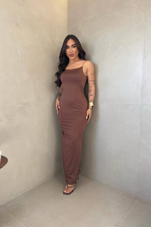 Vestido Longo Fluity Alcinha Marrom