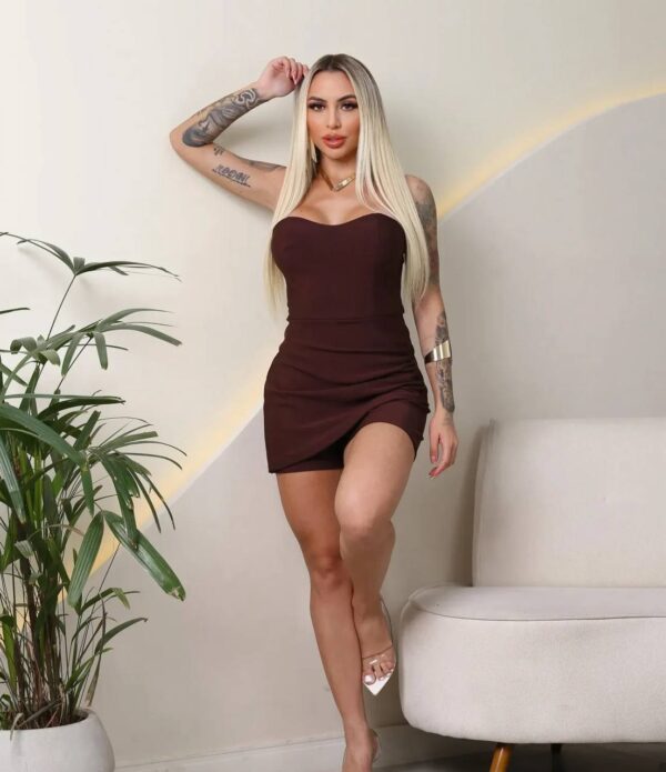 Vestido/macaquinho Tomara Que Caia Montaria Marrom - Imagem 4