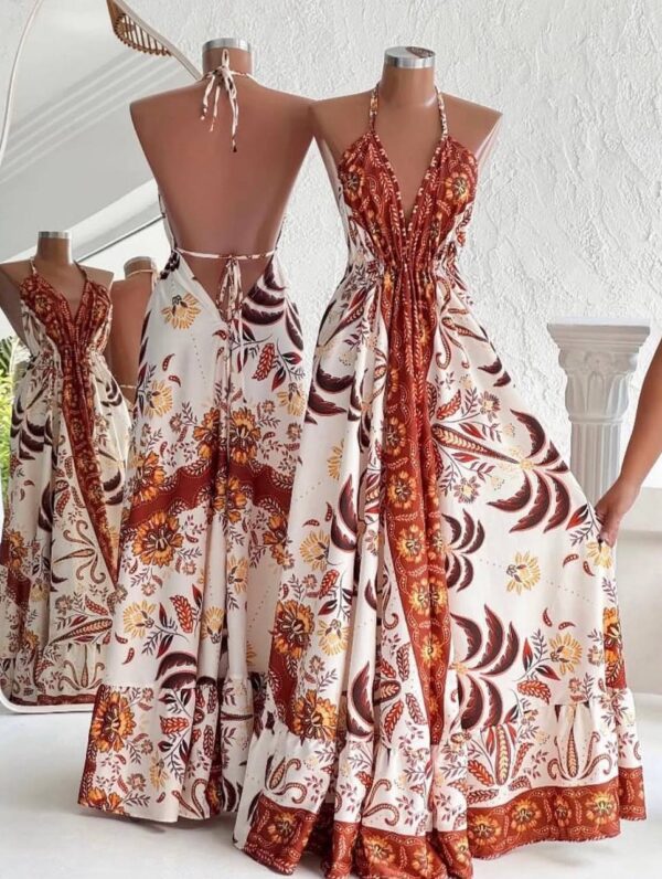 Vestido Indiano Longo Crepinho Marrom - Imagem 2