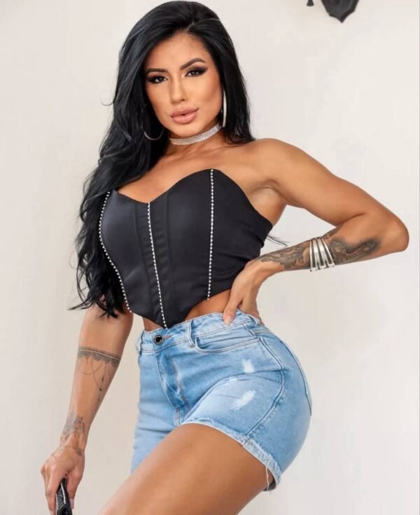 Cropped Corset Alfaiataria Preto com Pedrinhas - Imagem 3