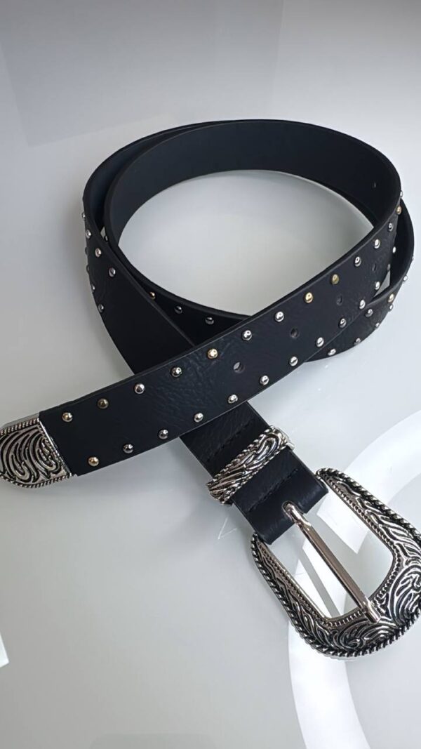 Cinto Preto 2 Banhos Prata e Dourado