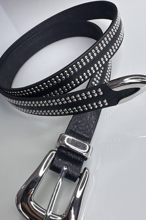 Cinto Preto Fivela Prata Lisa