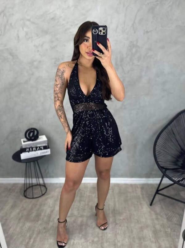 Vestido/macaquinho Paetês Preto