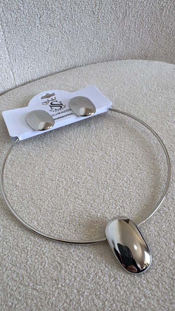 Conjunto Colar + Brinco Tag Prata - Imagem 2