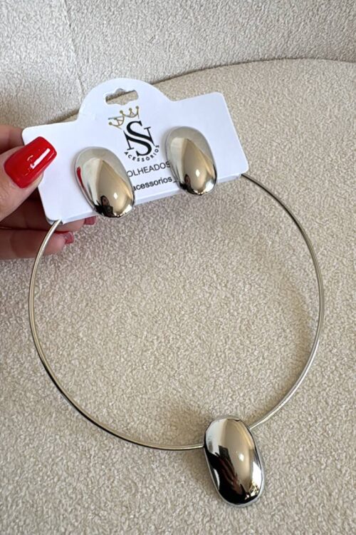 Conjunto Colar + Brinco Tag Prata