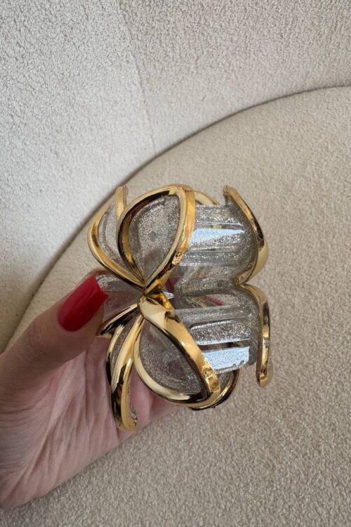 Presilha de Cabelo Flor Brilho Prata com Dourado