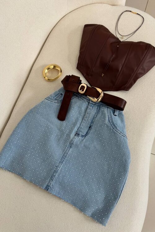 Cropped Corset Courino Marrom