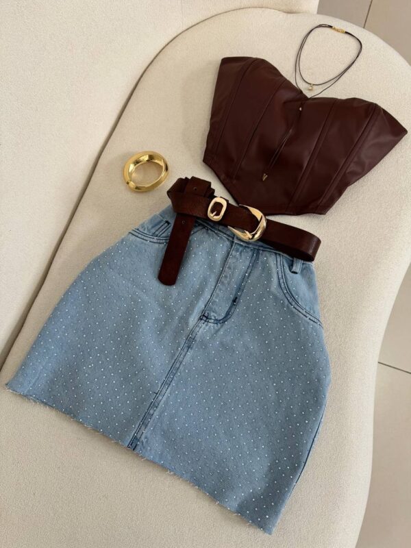 Cropped Corset Courino Marrom - Imagem 2