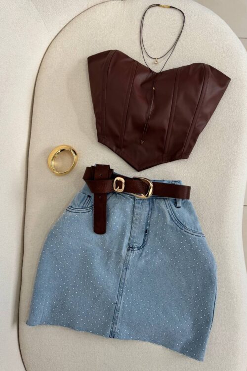 Cropped Corset Courino Marrom