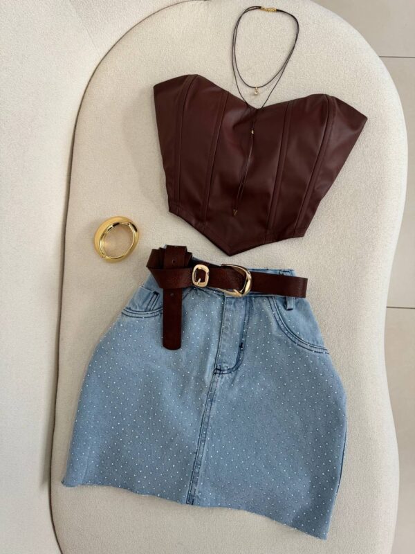 Cropped Corset Courino Marrom