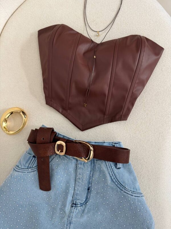 Cropped Corset Courino Marrom - Imagem 3