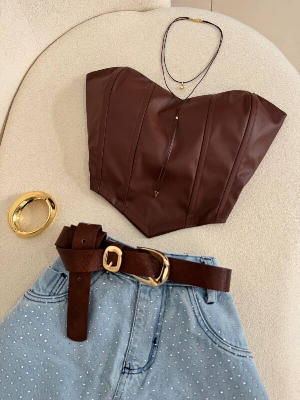 Cropped Corset Courino Marrom - Imagem 5