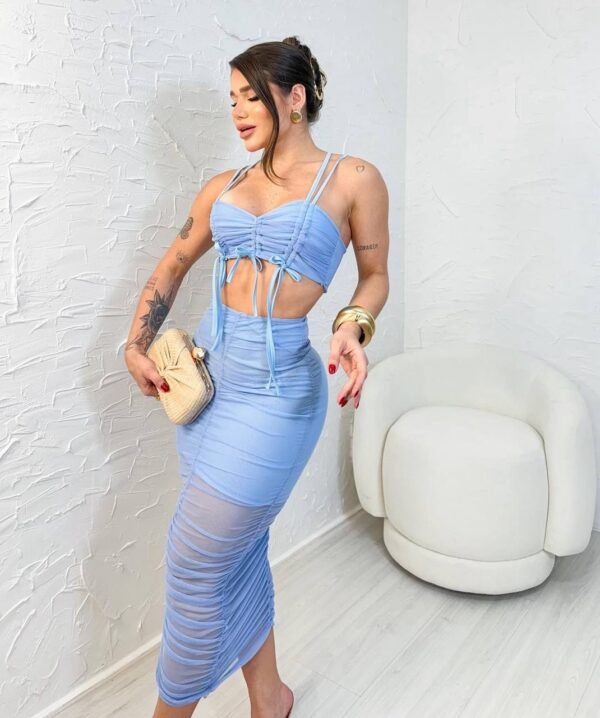 Conjunto Longo Tule Safira Azul - Imagem 3