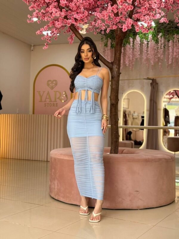 Conjunto Longo Tule Safira Azul