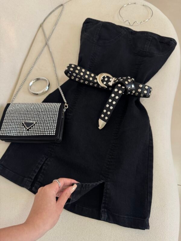 Vestido Jeans Dama Preto Estonado - Imagem 3