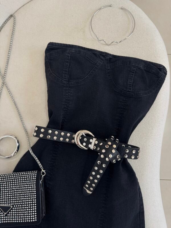 Vestido Jeans Dama Preto Estonado - Imagem 4