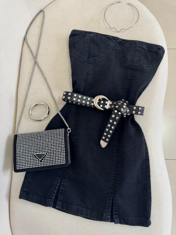 Vestido Jeans Dama Preto Estonado - Imagem 2