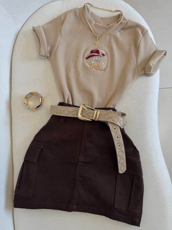 Saia Jeans Flash Cargo Marrom Escura