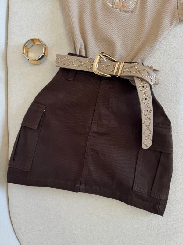 Saia Jeans Flash Cargo Marrom Escura - Imagem 2