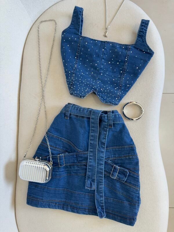 Conjunto Jeans Com Strass E Fivela