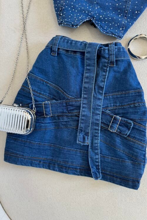 Conjunto Jeans Com Strass E Fivela