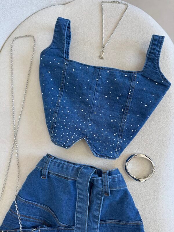 Conjunto Jeans Com Strass E Fivela - Imagem 3
