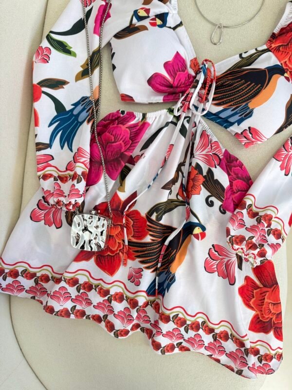 Vestido/macaquinho Estampado Isadora Branco com Pink - Imagem 2