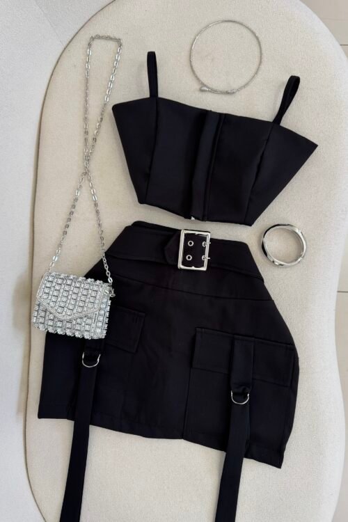 Conjunto Alfaiataria Cargo Fivela Prata Preto