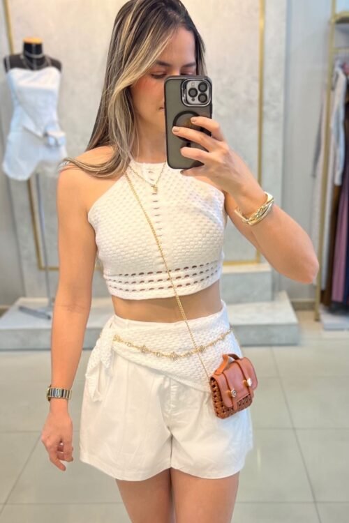 Cropped Modal Furadinho Branco/Off