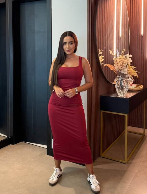 Vestido Longo Costas Transpassadas Suplex Bordo