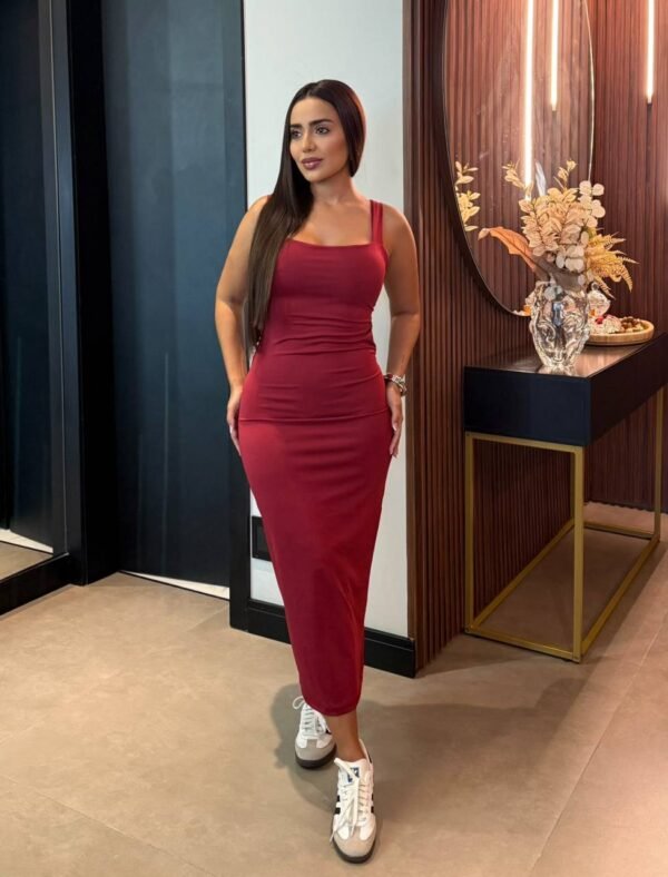 Vestido Longo Costas Transpassadas Suplex Bordo - Imagem 4