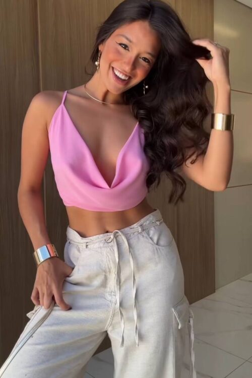 Cropped Gola Boba Crepe Rosa