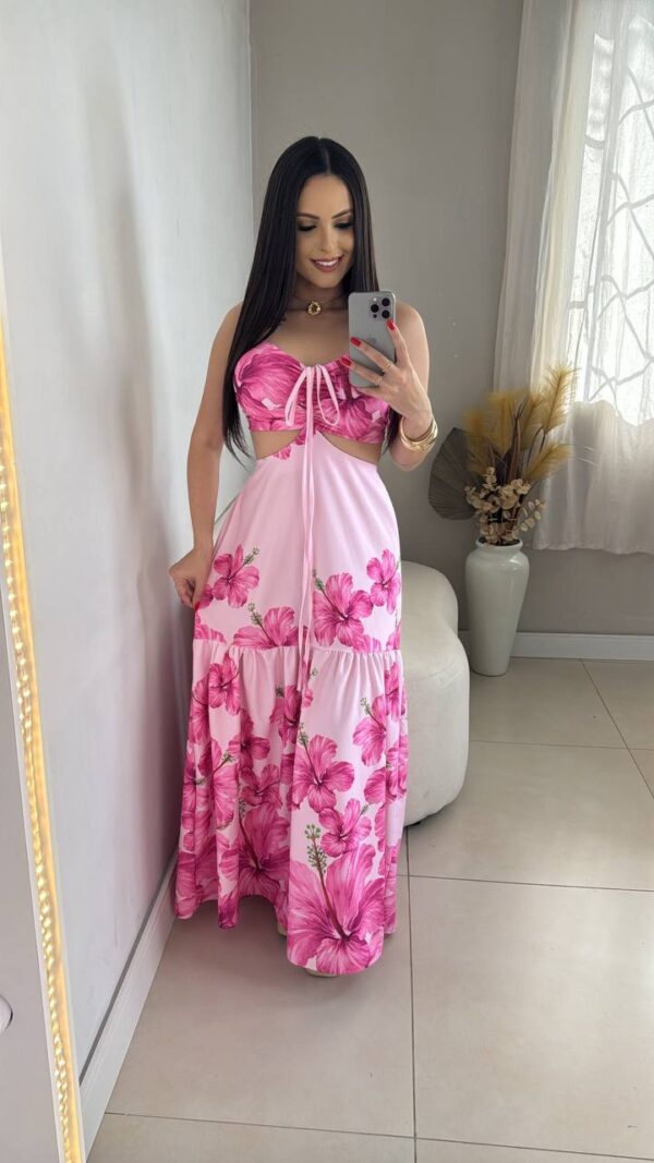 Vestido Longo Estampado 2 Formas De Amarração Pink - Imagem 2