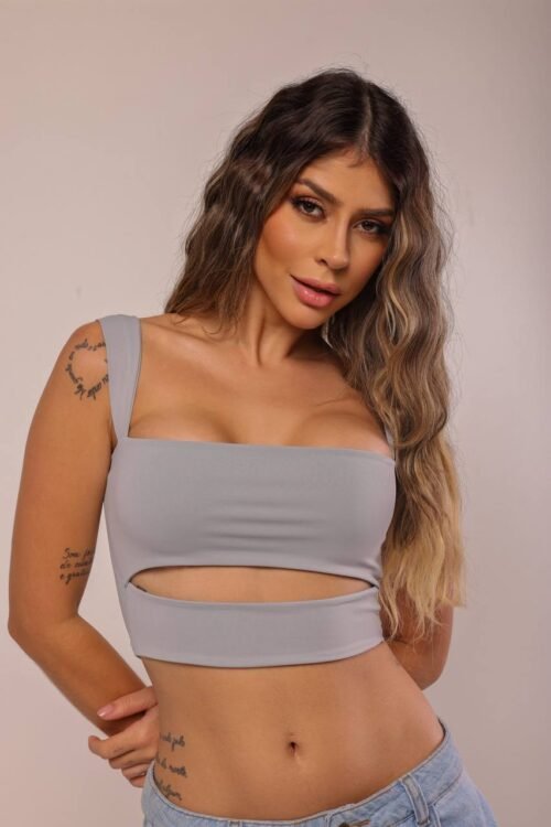 Cropped Honey Poliamida Cinza