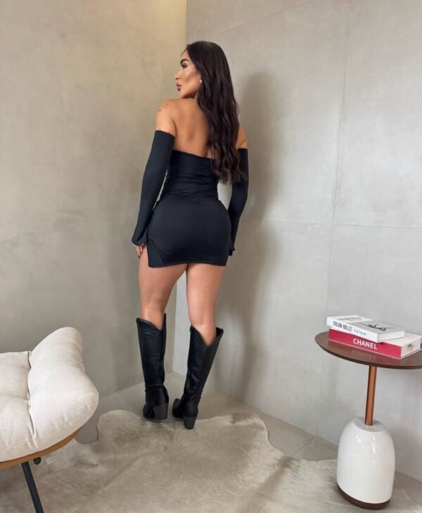 Vestido Suplex Manga Flare Preto - Imagem 2