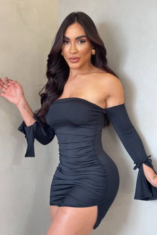 Vestido Suplex Manga Flare Preto