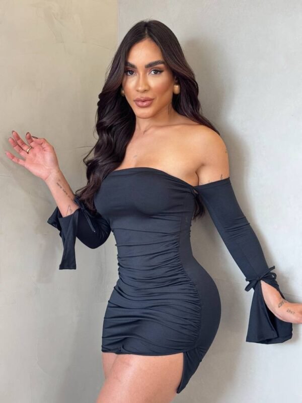 Vestido Suplex Manga Flare Preto