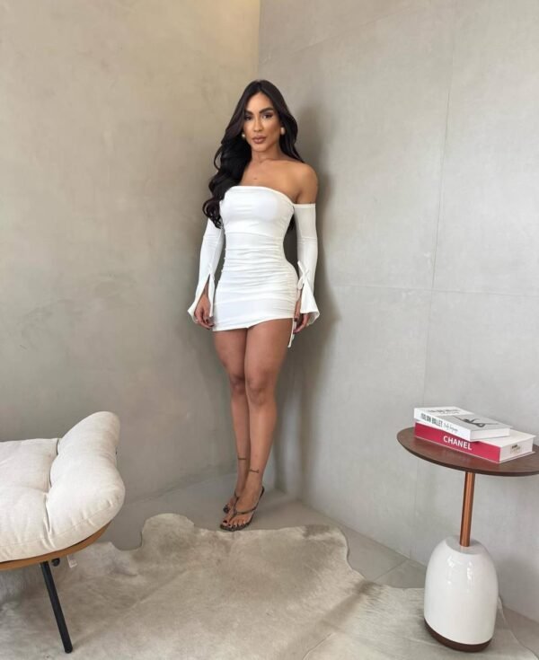 Vestido Suplex Manga Flare Off/Branco - Imagem 2